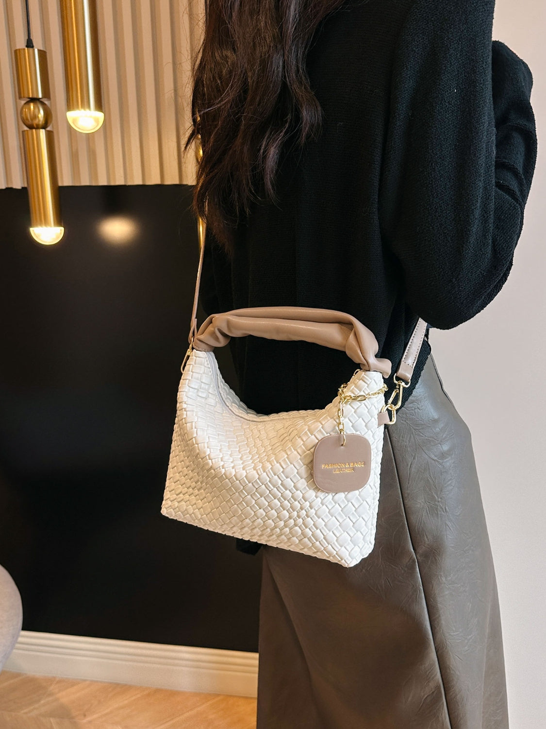 PU Leather Woven Crossbody Bag