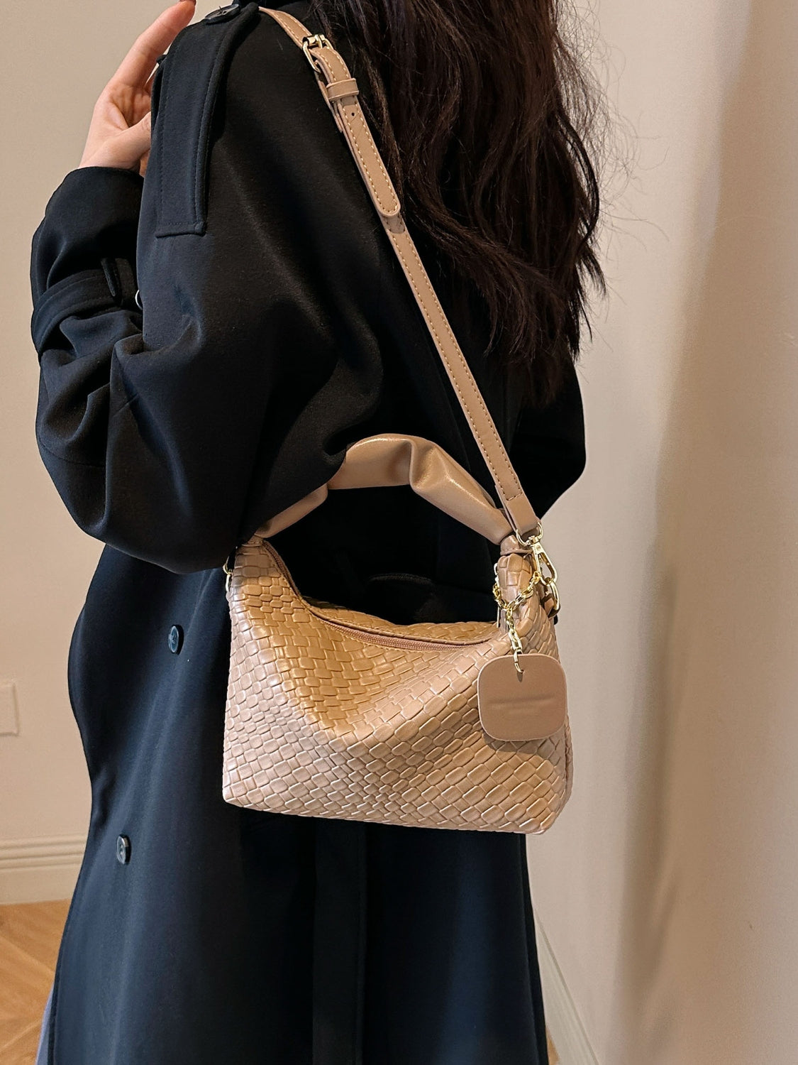 PU Leather Woven Crossbody Bag