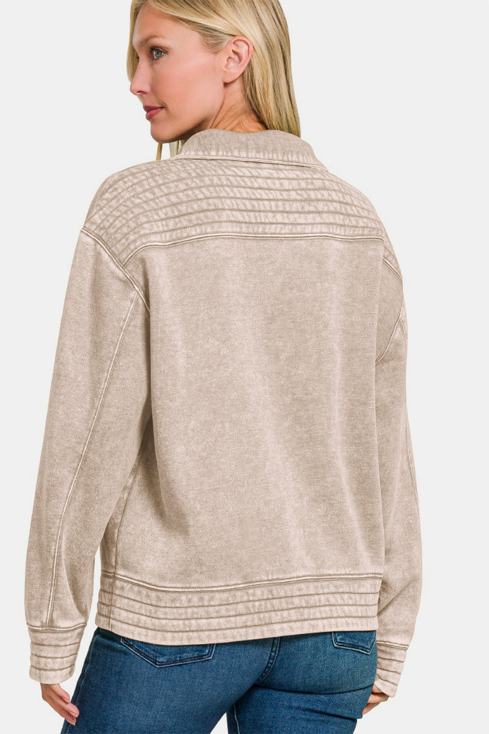 Zenana Acid Washed Half Snap Fleece Sweatshirt