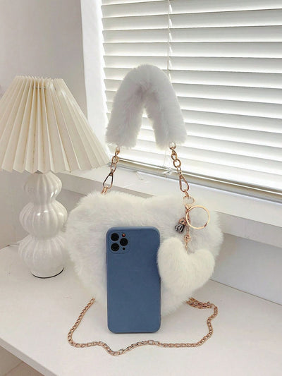 Heart Shape Faux Fur Handbag