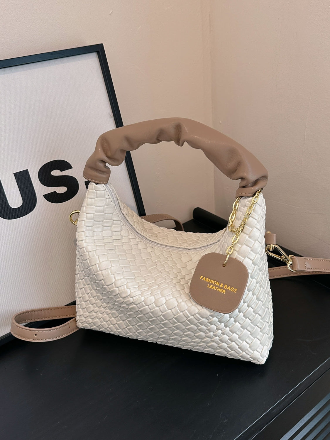 PU Leather Woven Crossbody Bag