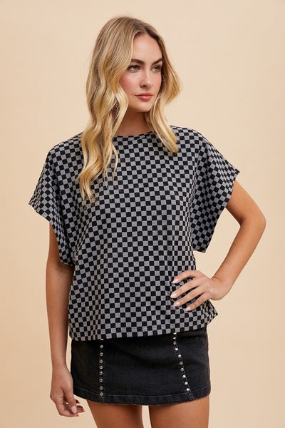 Annie Wear Checkered Round Neck Short Sleeve T-Shirt