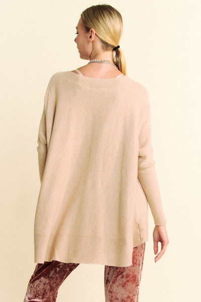 Davi & Dani Round Neck Dropped Shoulder Long Sleeve Knit Top