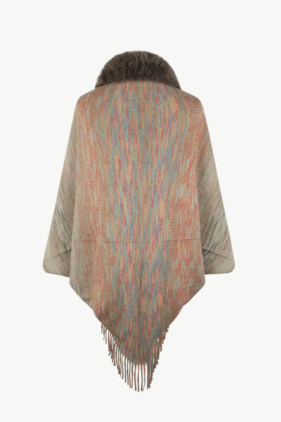 Open Front Fringe Hem Poncho